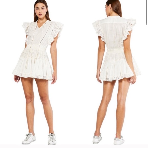 NWT MISA Los Angeles Sarika Dress Ivory Cotton Ruffle S - Picture 2 of 12